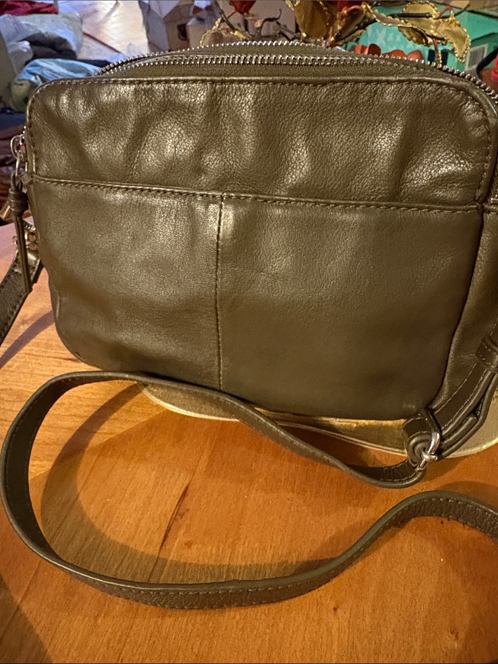 margot Olive Leather Crossbody with Front Pocket